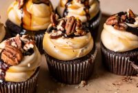 Chocolate Turtle Cupcakes Recipe with Caramel and Pecans