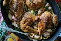 Roasted Chicken with Garlic, Apples and Beans