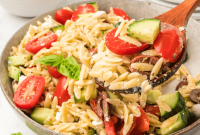 Creamy Pesto Orzo Pasta Salad with Cherry Tomatoes