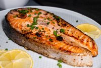 Pan-Seared Salmon Steak with Lemon Garlic Butter