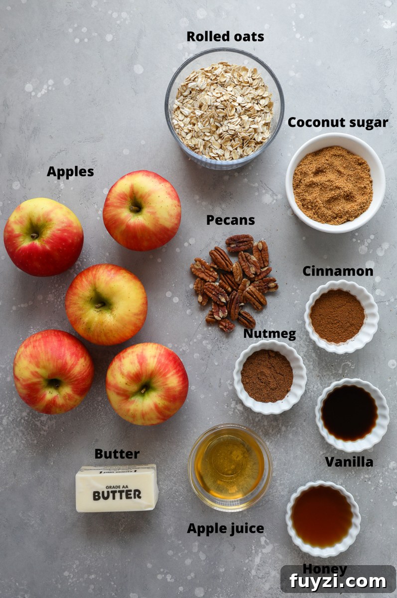 Ingredients for making baked stuffed apples