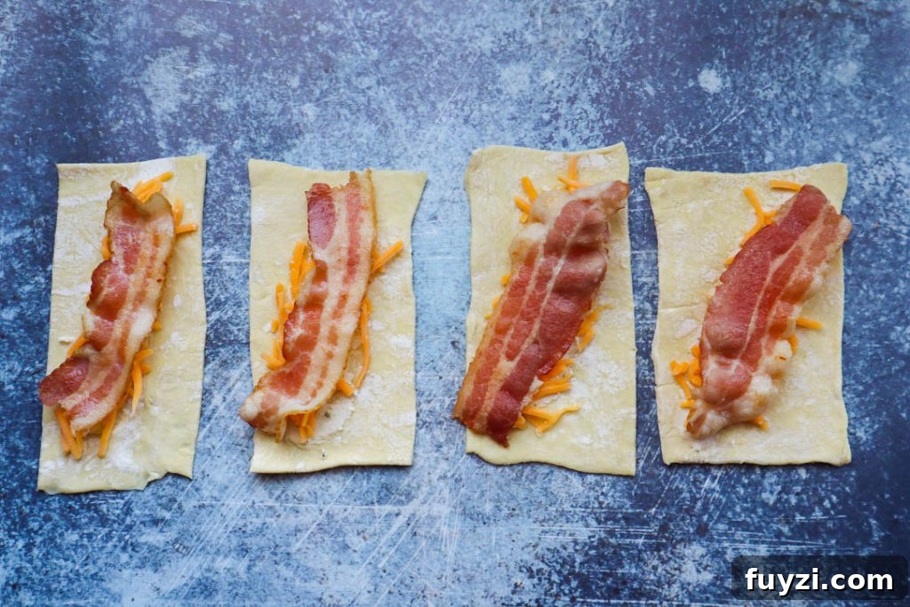 Bacon and cheese on pastry
