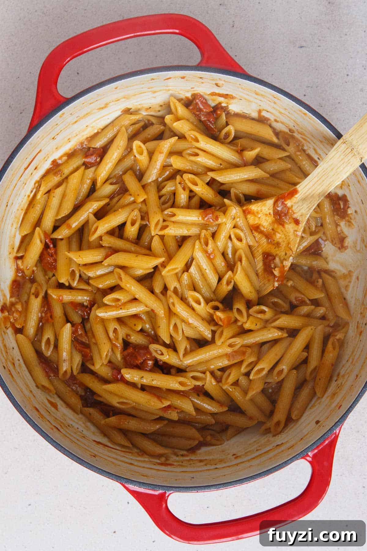 Pasta is al dente and the water is absorbed