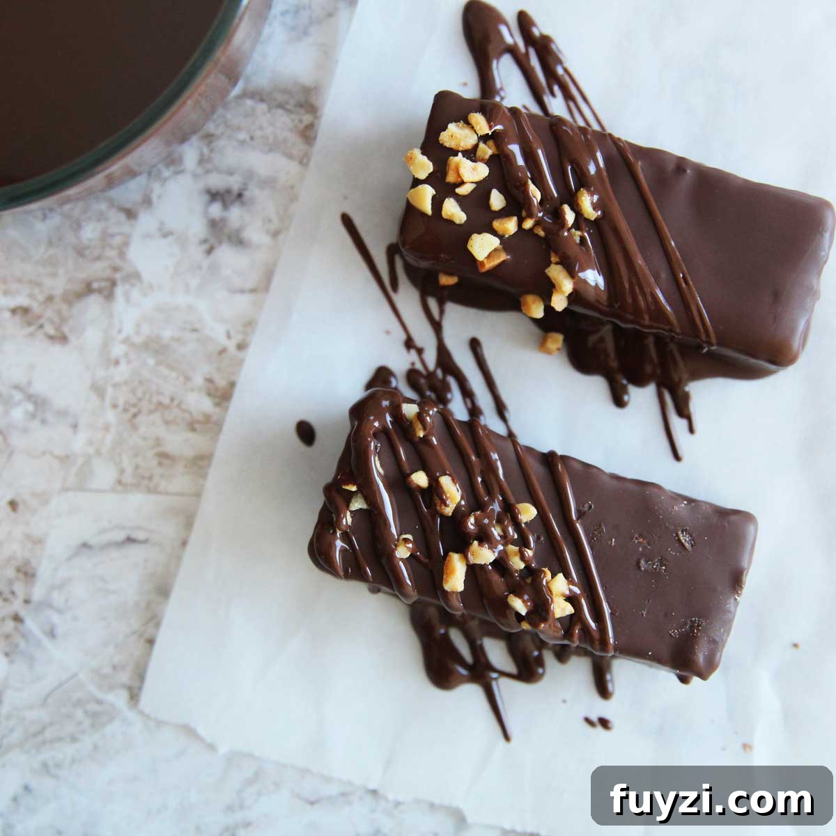Bars coated with melted chocolate