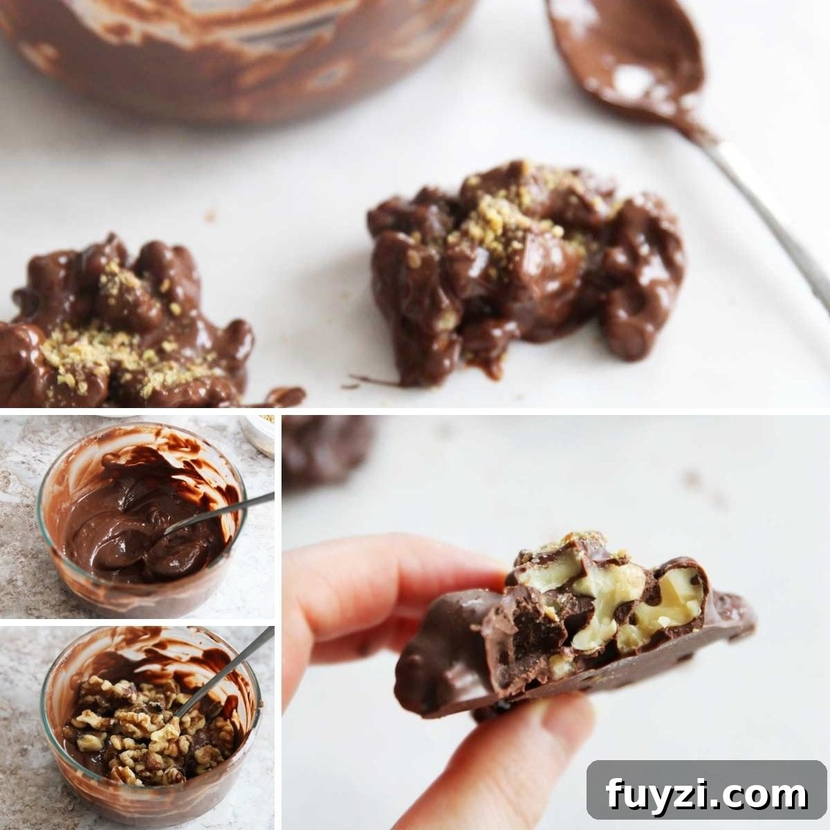 Clusters made from leftover chocolate and nuts