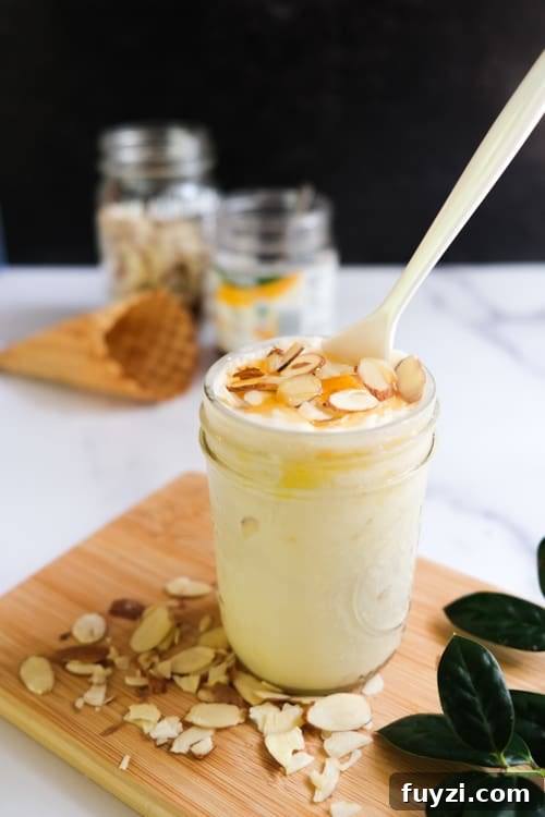 a jar of Bee sting cake ice cream with almond topping