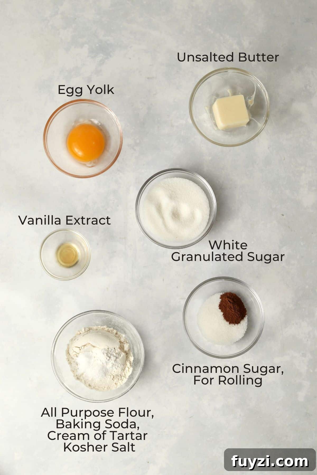 Ingredients to make small batch snickerdoodle cookies.
