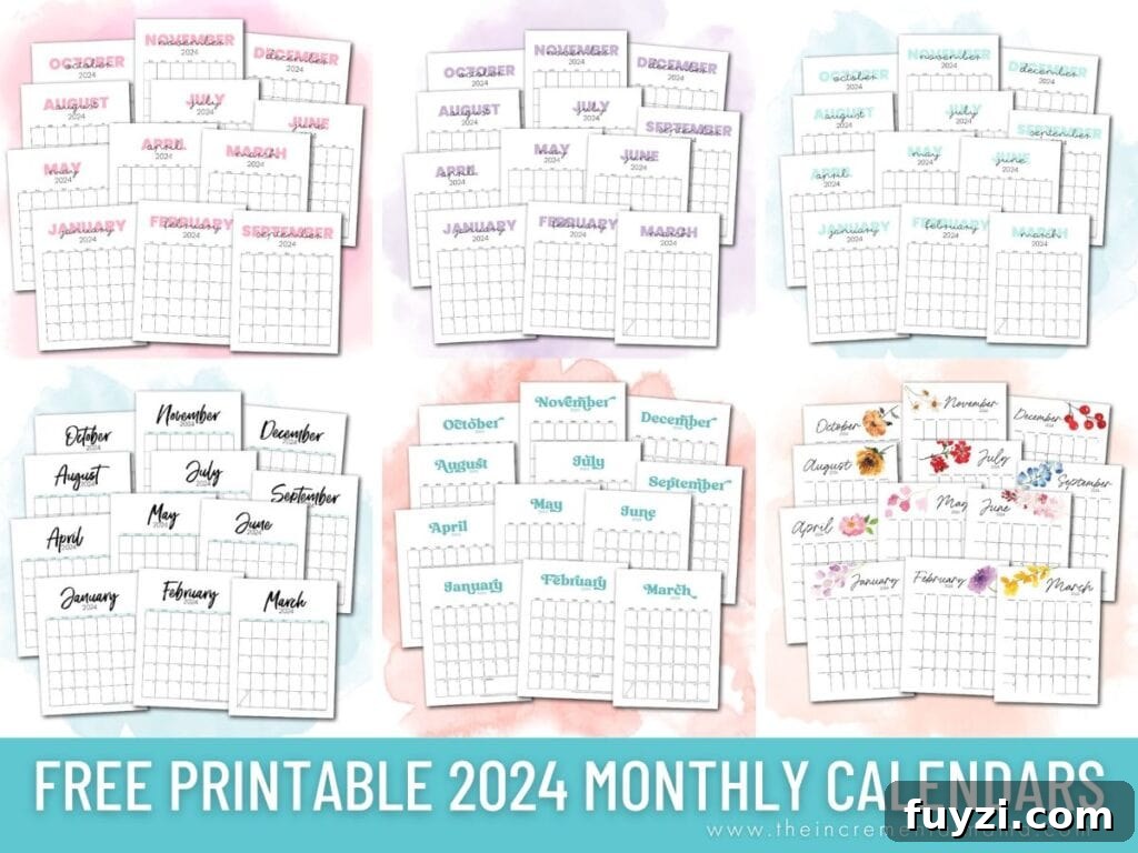 Printable retro calendar pages organized
