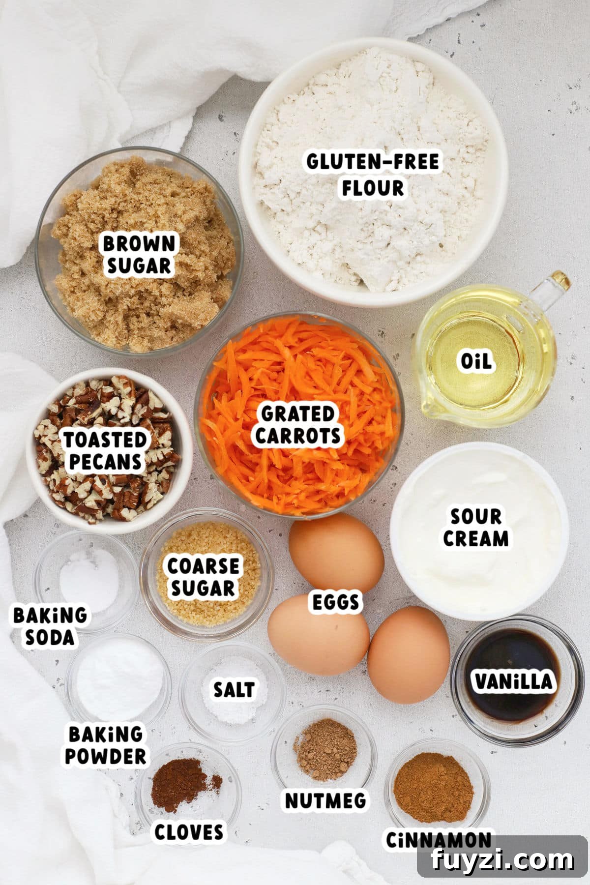 Ingredients for gluten-free carrot cake muffins