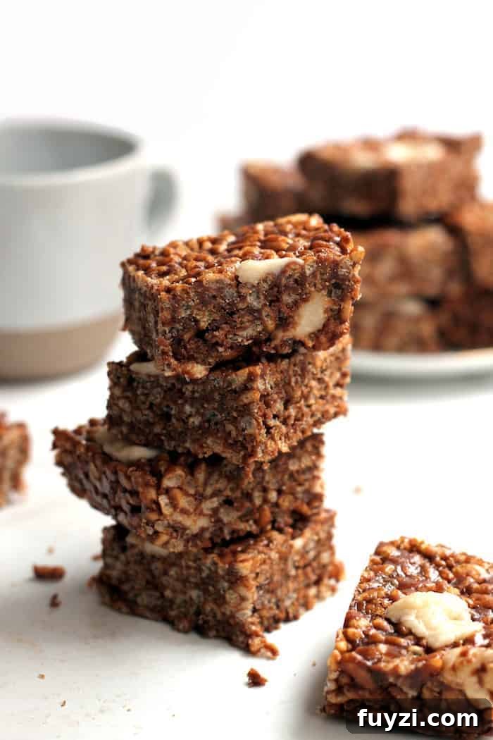 Chewy peppermint chocolate rice krispie treats made with whole-food ingredients, vegan and gluten-free option