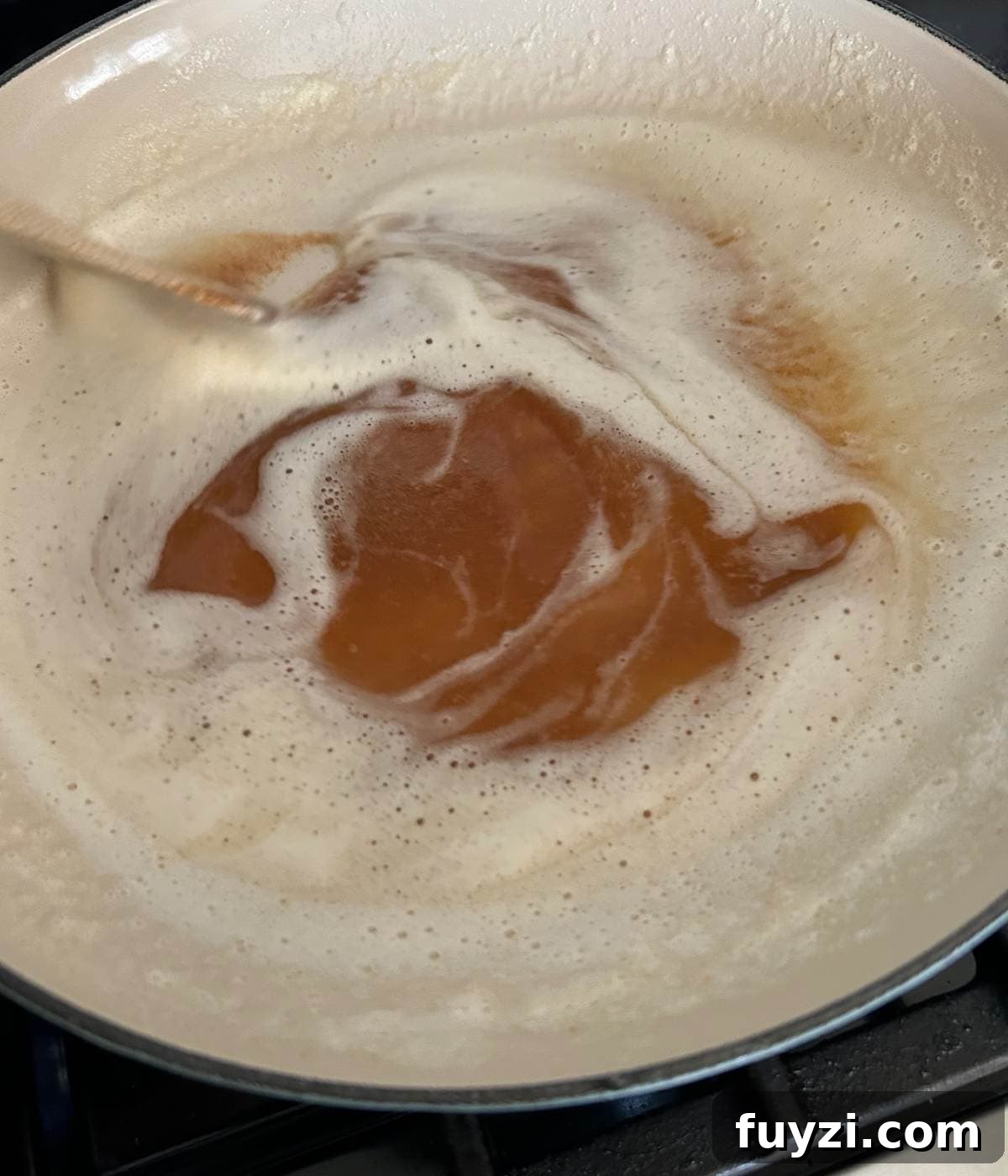 Browned butter in skillet.