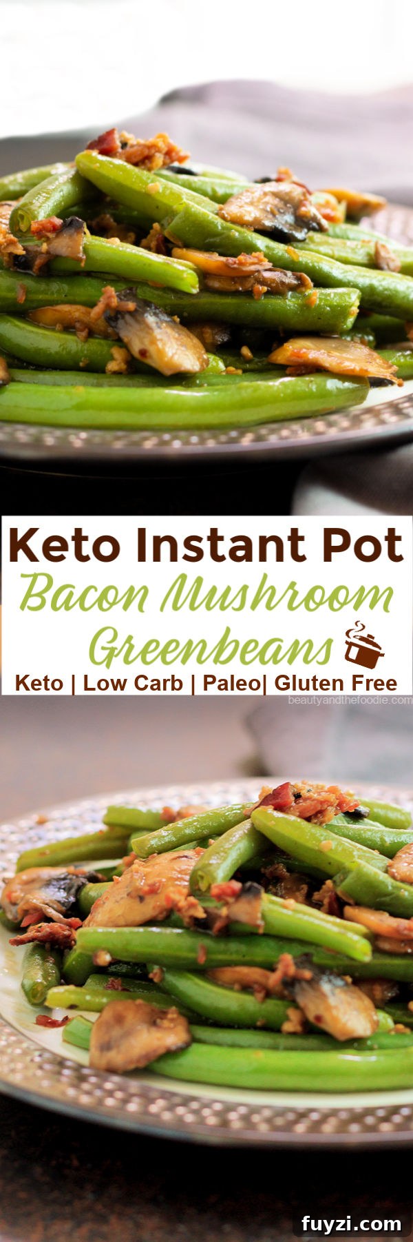 Instant Pot Keto Green Beans with Bacon and Mushrooms 9 Instant Pot bacon and mushrooms on green beans.