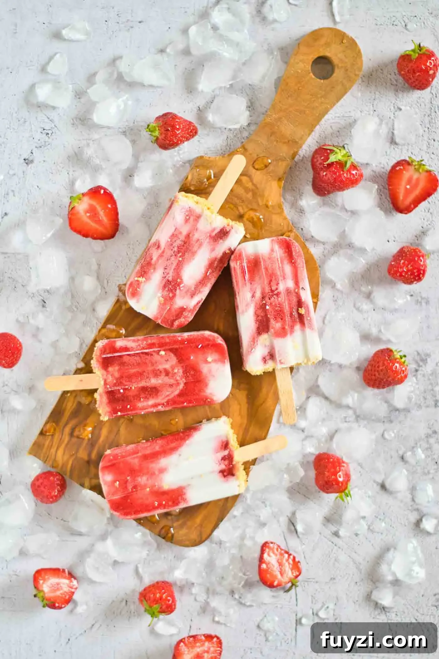 strawberry popsicles with ice cubes