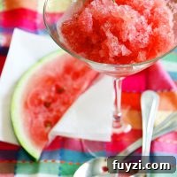 Glass of watermelon granita, bright red and icy