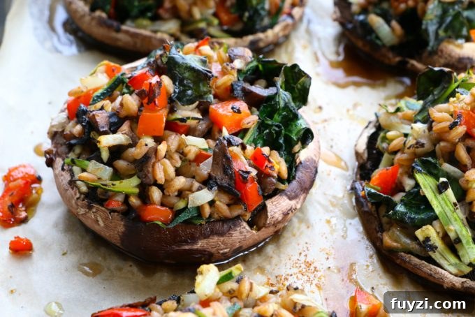 Vegetarian Stuffed Portobello Mushrooms — sautéed vegetables, farro, and seasoned with Tony Chachere’s No Salt Seasoning Blend