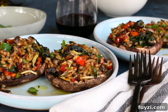 Plate of Vegetarian Stuffed Portobello Mushrooms