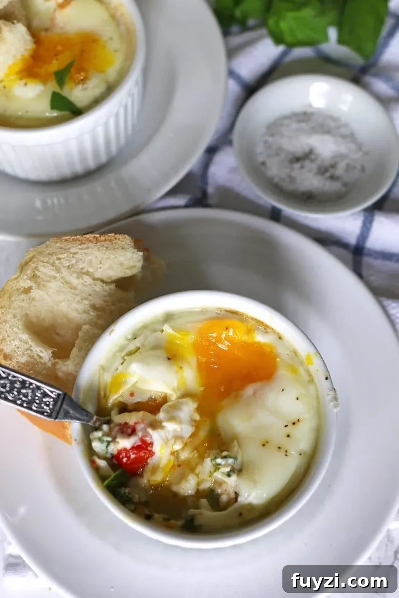 Caprese baked eggs plated