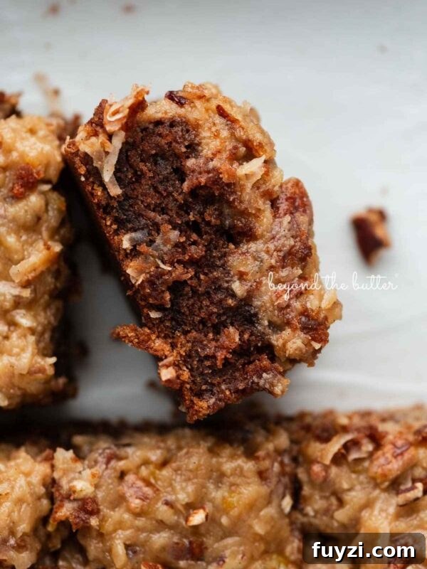 Sliced German chocolate sheet cake