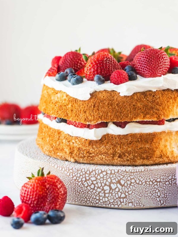 Homemade angel food cake with berries