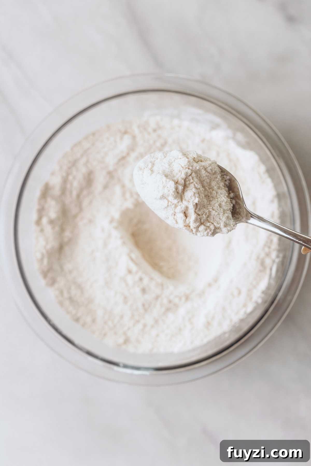 Whisked all purpose flour, baking powder, and salt together, reserving a few tablespoons of the mixture for coating mini chocolate chips in.
