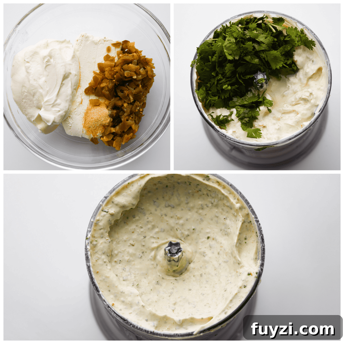 Blend until smooth and enjoy. 3 pictures showing how to add the ingredients to a food processor and then blending it.