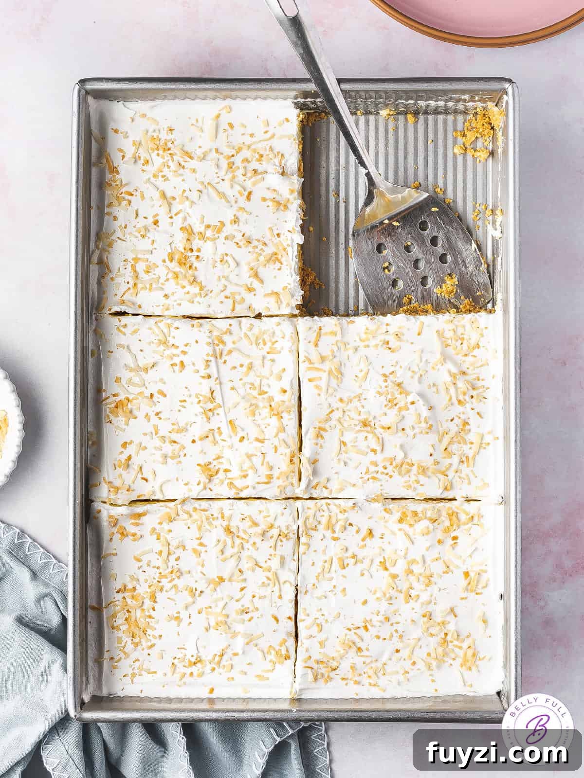 overhead lush dessert cut into squares