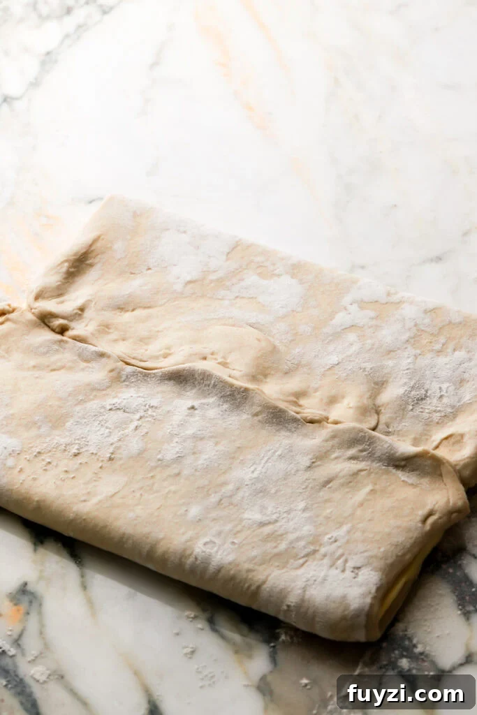How to Make Flaky Homemade Croissants: French Recipe 9 fold top half and bottom half over butter so they meet in the middle