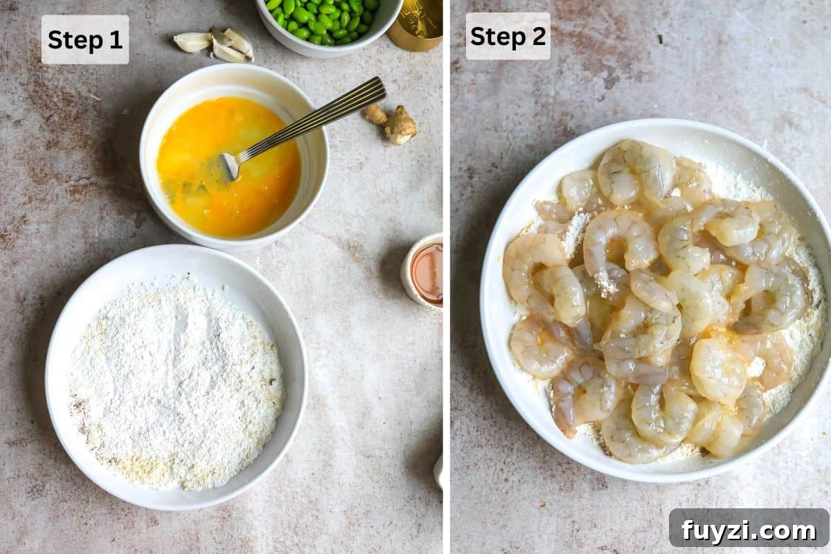 Steps to make this recipe with white bowls and shrimp.