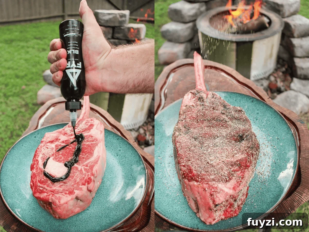 Seasoning the steak for the steak and béarnaise sauce.