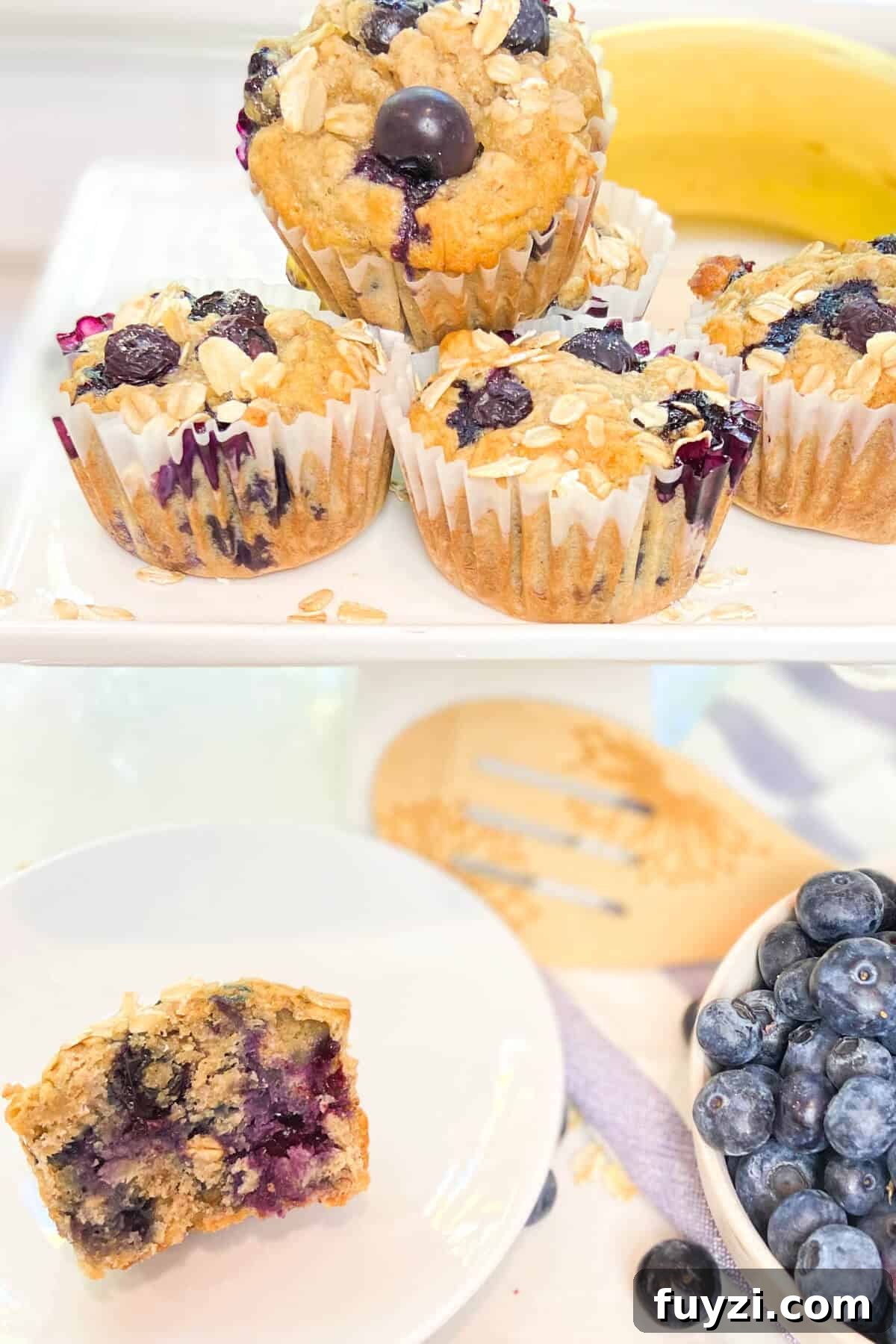 Muffin cut in half, on a small plate.