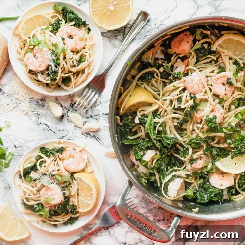 Lemon shrimp pasta with kale