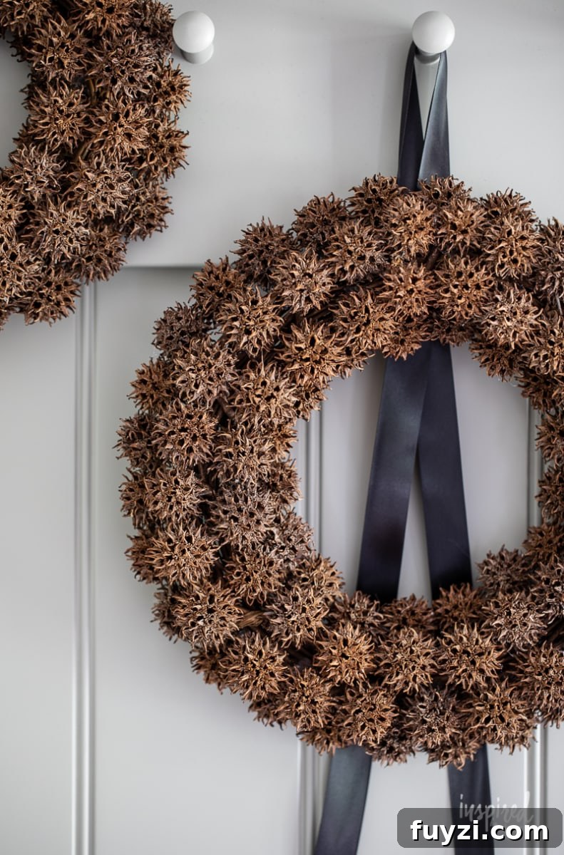 Foraged Fall Wreath with Sweetgum Balls #fall #decor #foraged #sweetgumballs #sweetgum #wreath #fallwreath #budgetdecor