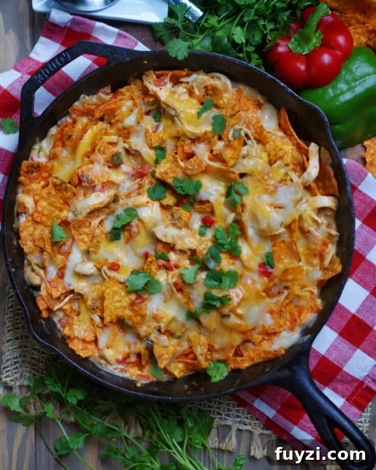 King Ranch Chicken Casserole with Doritos in an easy to make skillet recipe