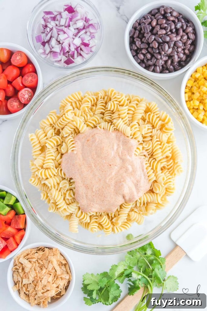 Pasta with ranch dressing and taco seasoning