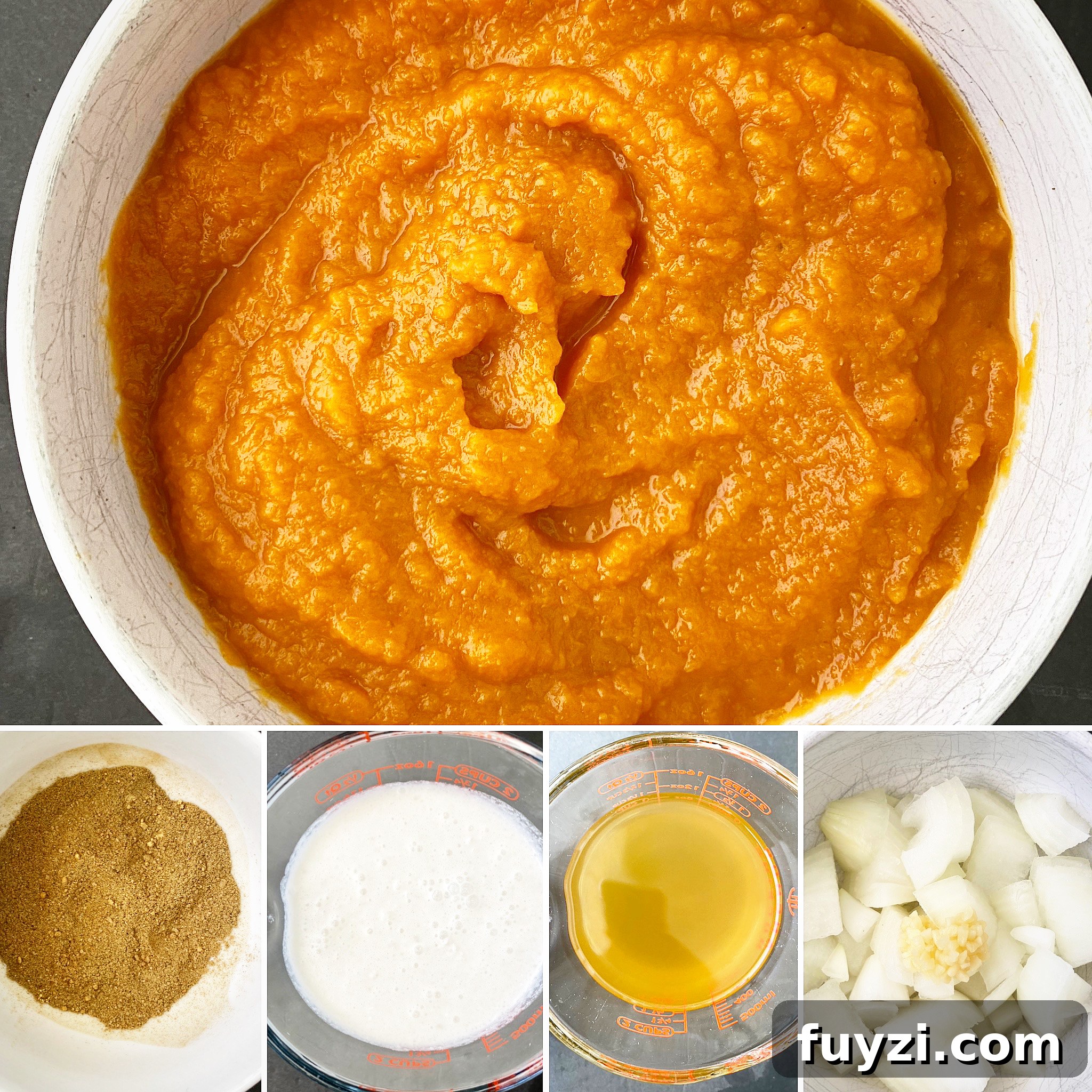 Creamy Slow Cooker Pumpkin Bisque 3 collage of ingredients for crockpot pumpkin bisque