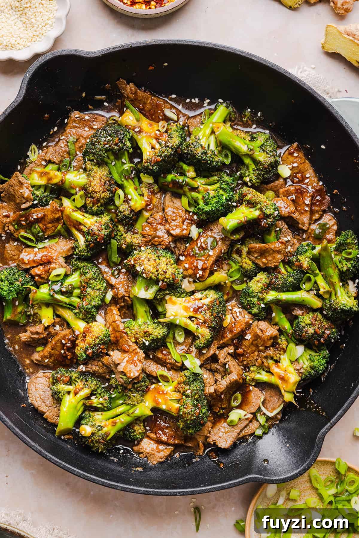 Healthy Beef and Broccoli with tender steak and crisp broccoli in a savory garlic ginger sauce