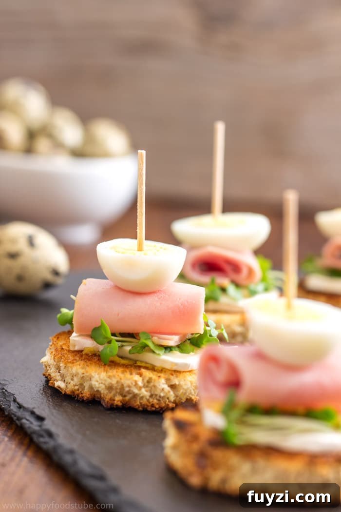 Quail Egg and Goat Cheese Pinchos Tapas Recipe 3 Quail Egg and Goat Cheese Pinchos Bites - Very Popular Snack In Spain and Great Party Food Idea | happyfoodstube.com
