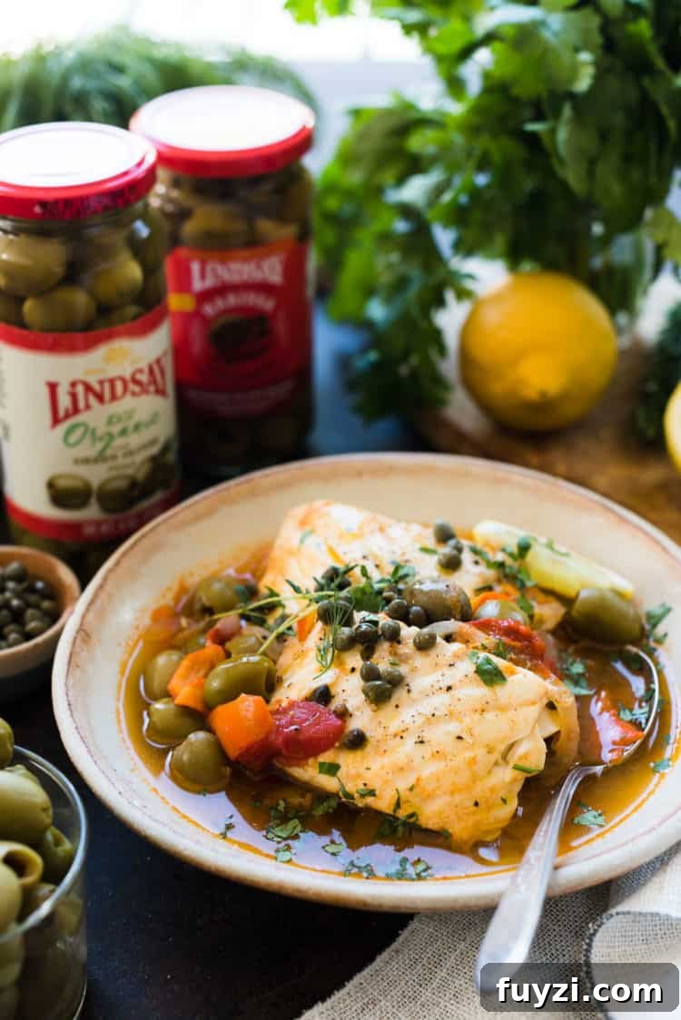 Instant Pot Fish Stew: Tomatoes, Olives and Capers 7 Instant Pot Fish Stew with Tomatoes, Olives and Capers made with Lindsay Olives Harissa Infused Blend Olives