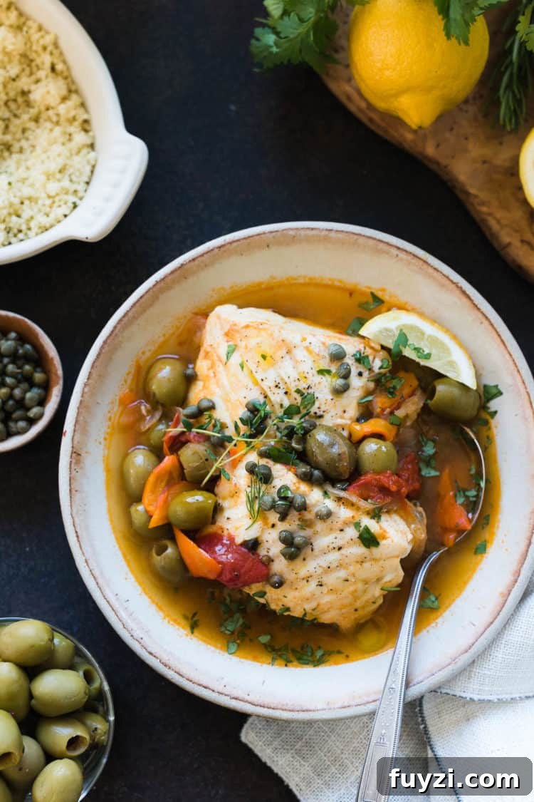 Instant Pot Fish Stew: Tomatoes, Olives and Capers 8 Instant Pot Fish Stew with Tomatoes, Olives and Capers made with Lindsay Olives Harissa Infused Blend Olives