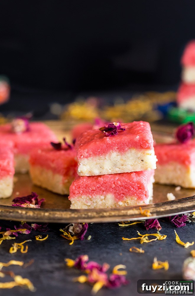 Homemade Rose and Cardamom Barfi Recipe 3 rose cardamom burfi layers