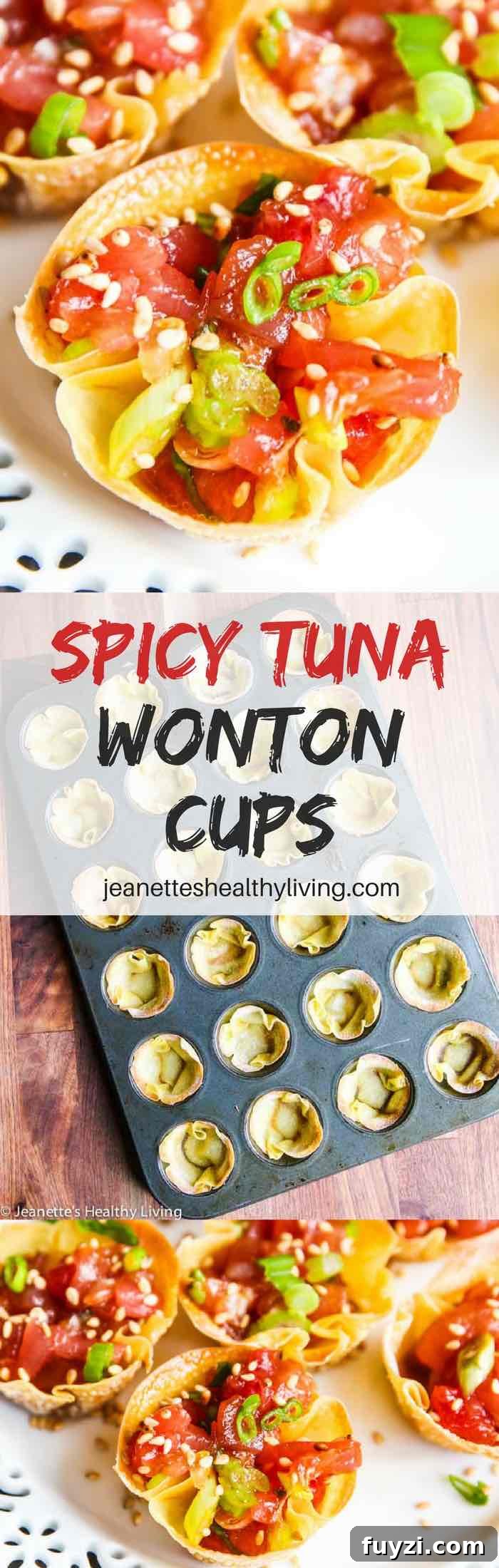 Crispy Spicy Tuna Wonton Cups with Sriracha Mayo 2 Spicy Tuna Wonton Cups - bite size spicy tuna appetizer perfect for parties
