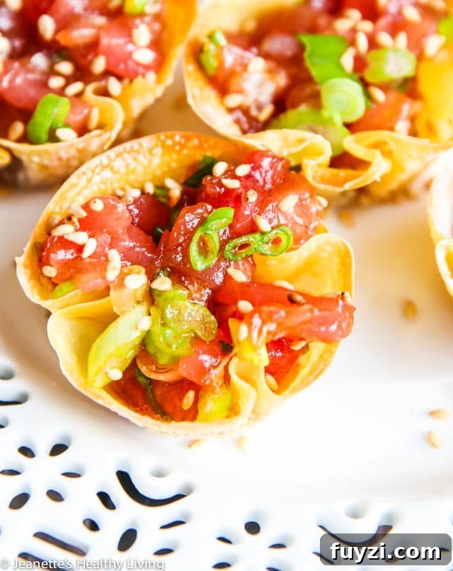 Crispy Spicy Tuna Wonton Cups with Sriracha Mayo 3 Spicy Tuna Wonton Cups - bite size spicy tuna appetizer perfect for parties