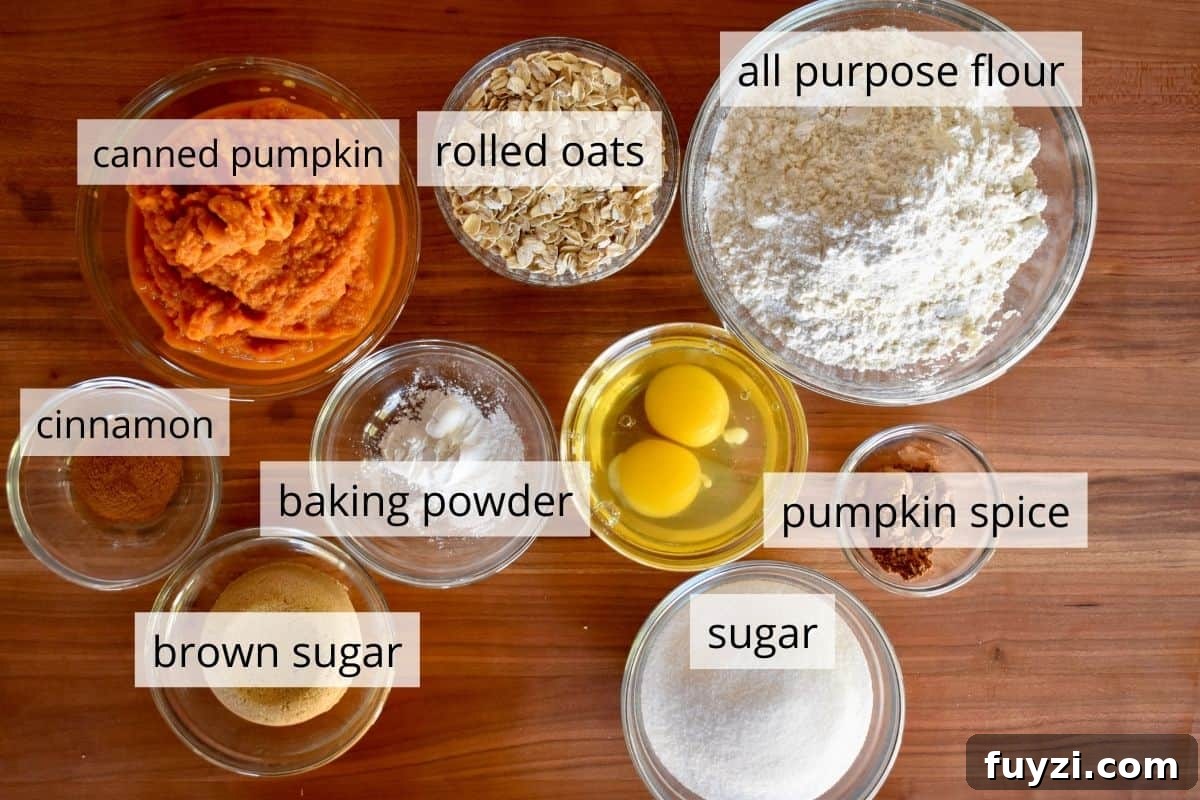 Pumpkin Streusel Coffee Cake Recipe with Cinnamon Crumble 4 Overhead photo of ingredients for recipe including flour, eggs, and brown sugar.