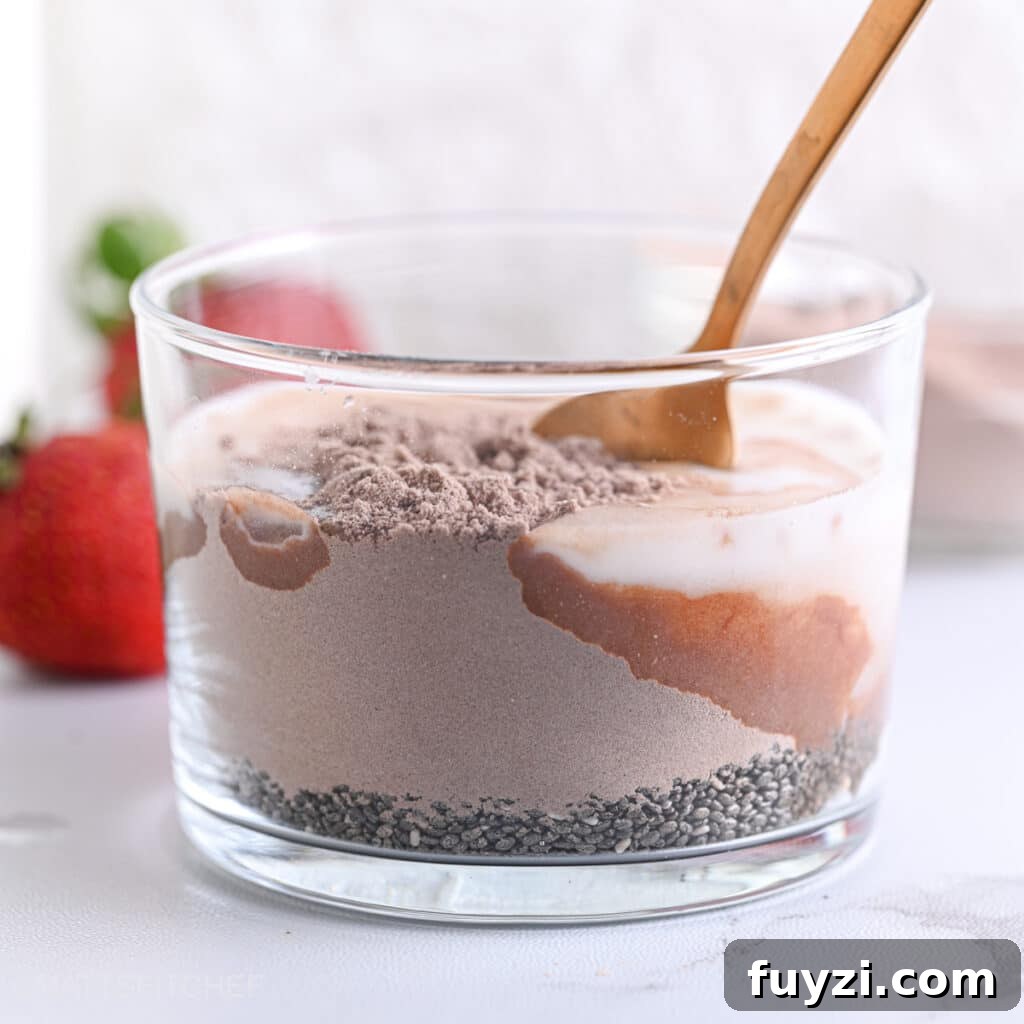 Creamy Chocolate Chia Pudding Recipe 7 Mixing cocoa powder with chia seeds, milk and maple syrup