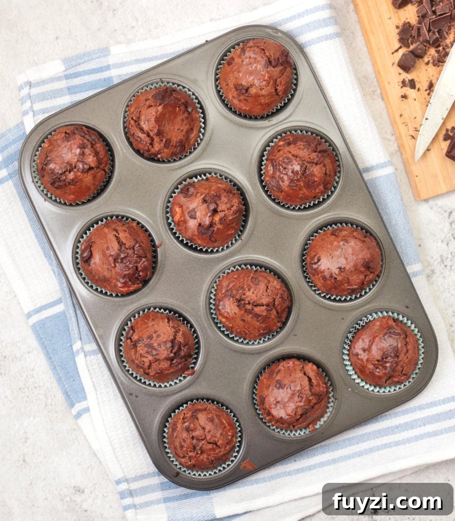 Choc Zucchini Muffins from above in the baking tin
