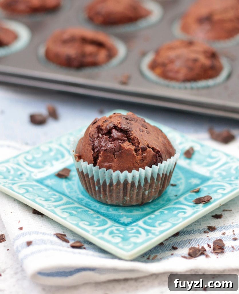 One Muffin over a small square blue plate