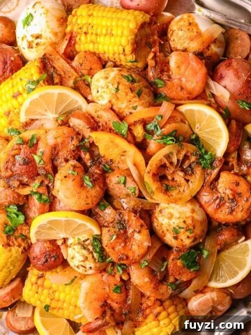 Cajun shrimp boil on a large platter