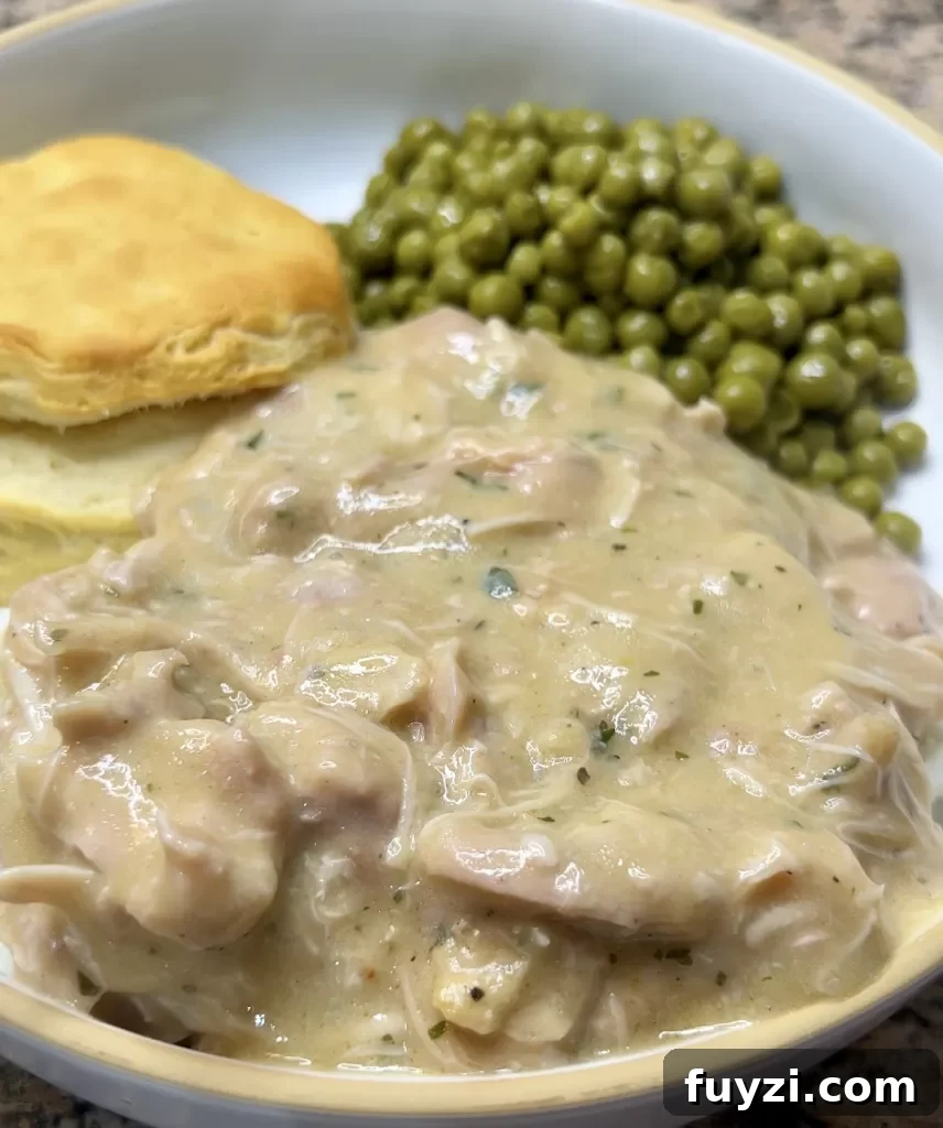 Slow cooker chicken and gravy plated