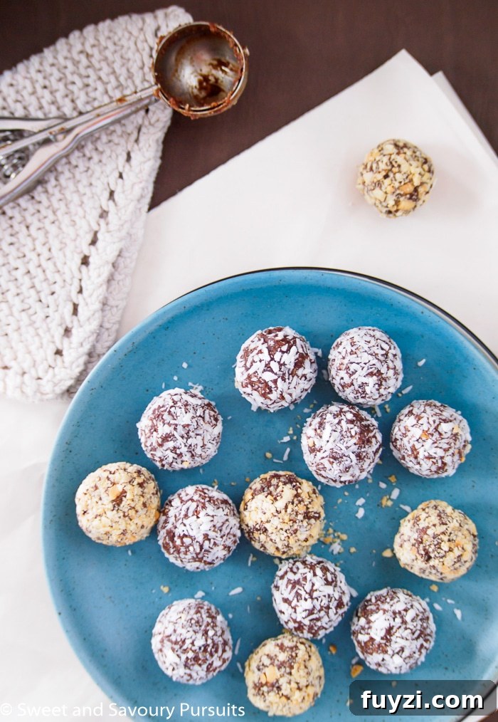 5-Ingredient Date Energy Balls Recipe: No-Bake Snack 3 Top view of 5 Ingredient Date Energy Balls on plate.