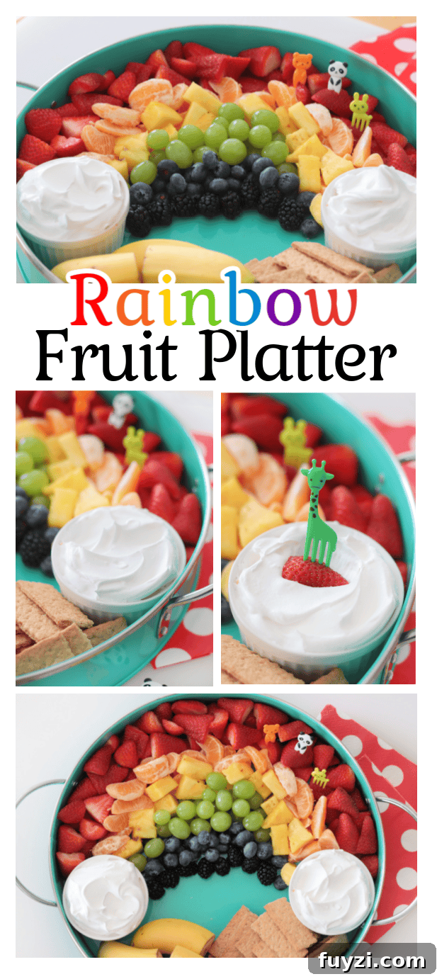 rainbow fruit platter and fruit picks